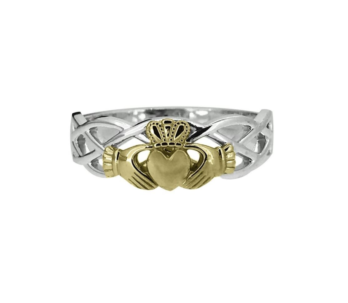 Facet Silver and 10k Gold Unity Claddagh Ring