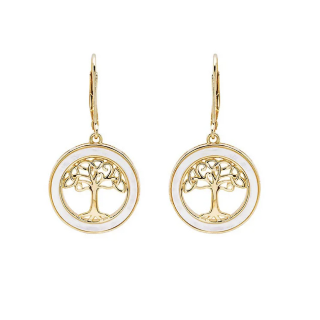 14 kt Gold Verm. Tree of Life Earrings w/ Mother of Pearl