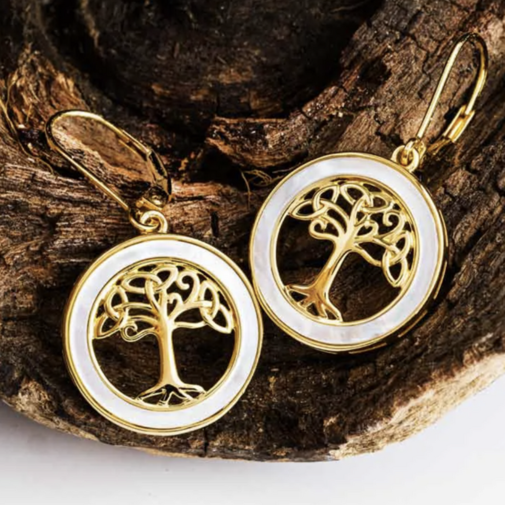 14 kt Gold Verm. Tree of Life Earrings w/ Mother of Pearl