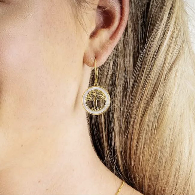 14 kt Gold Verm. Tree of Life Earrings w/ Mother of Pearl