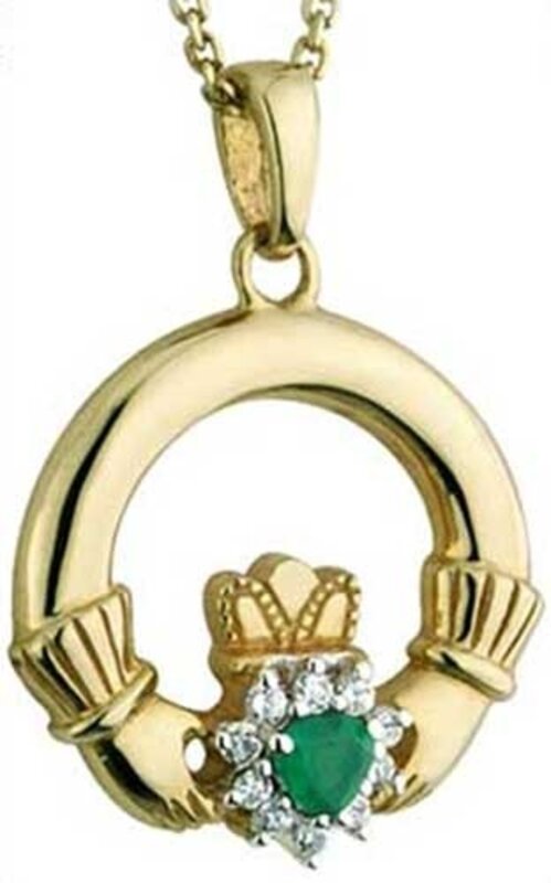 Solvar 10k Stone Set Claddagh with Agate