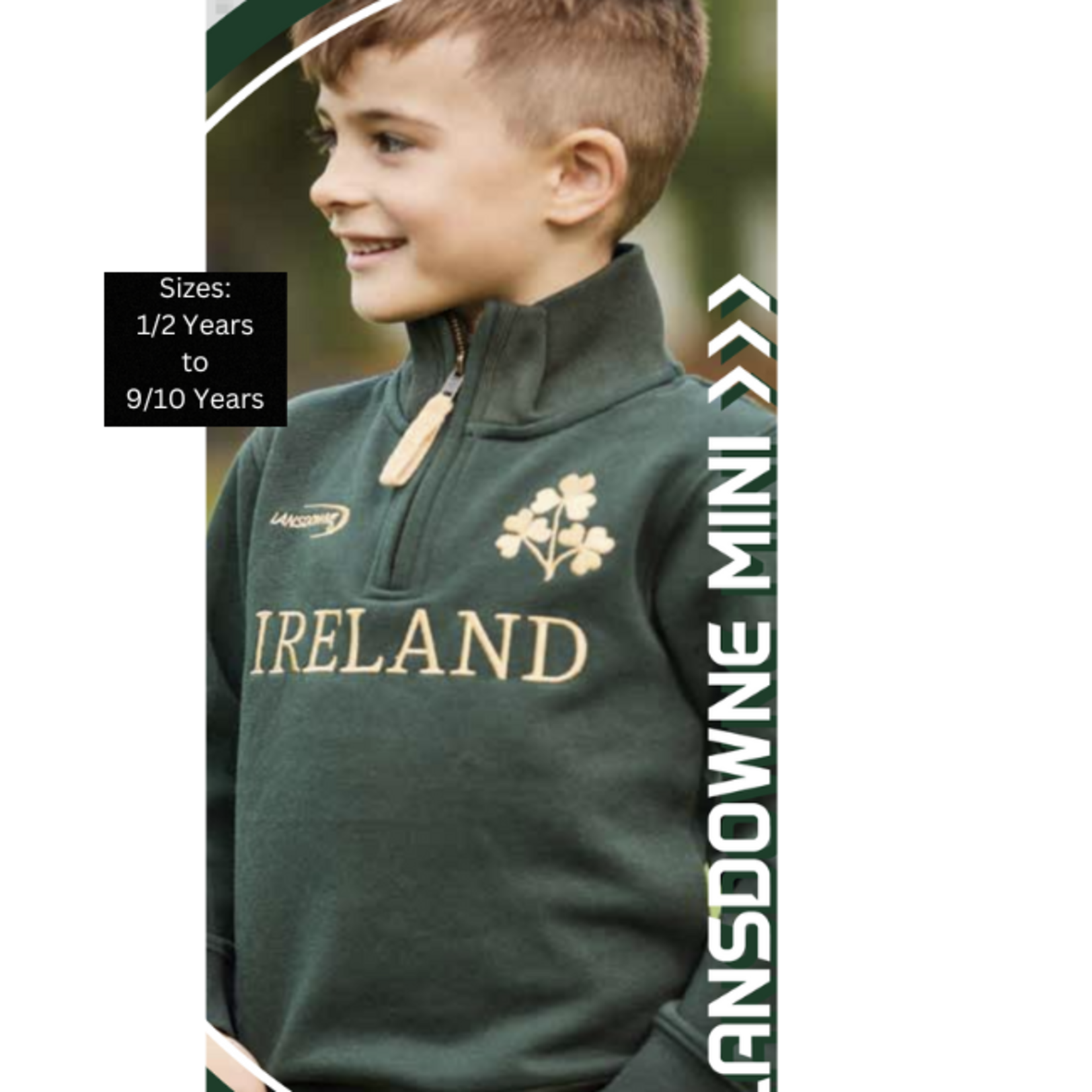 Traditional Craftwear Kids Green 'Ireland' 1/4 Zip w/ Shamrock :