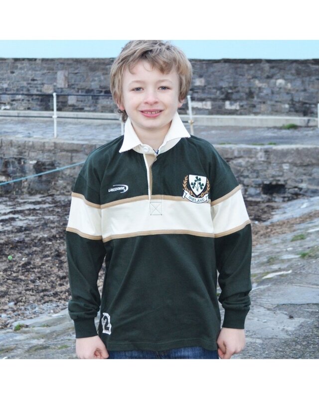 Traditional Craftwear Kids L/s Ireland Rugby Shirt Green/Cream
