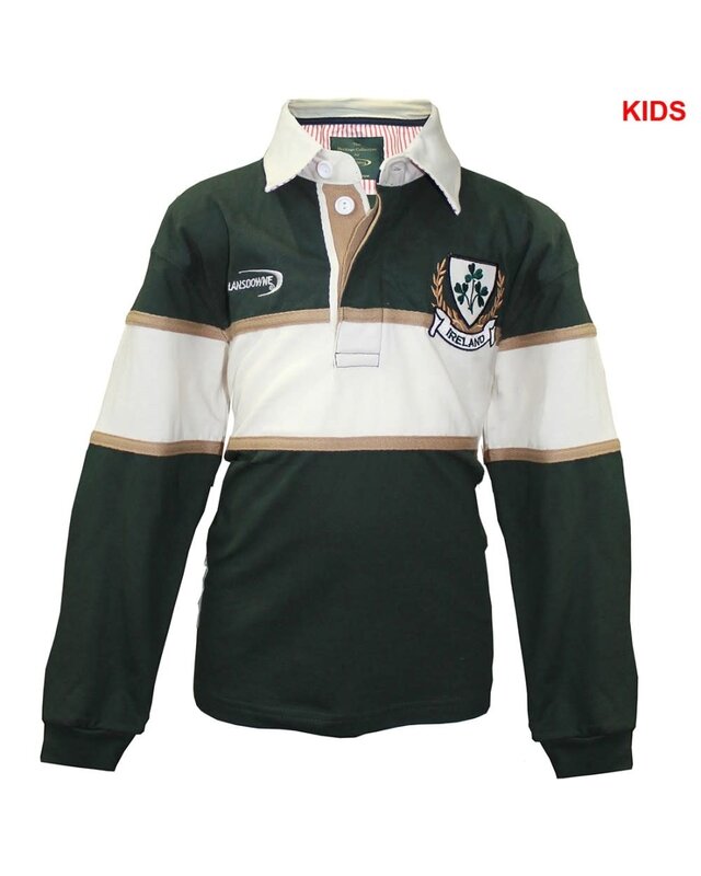 Traditional Craftwear Kids L/s Ireland Rugby Shirt Green/Cream