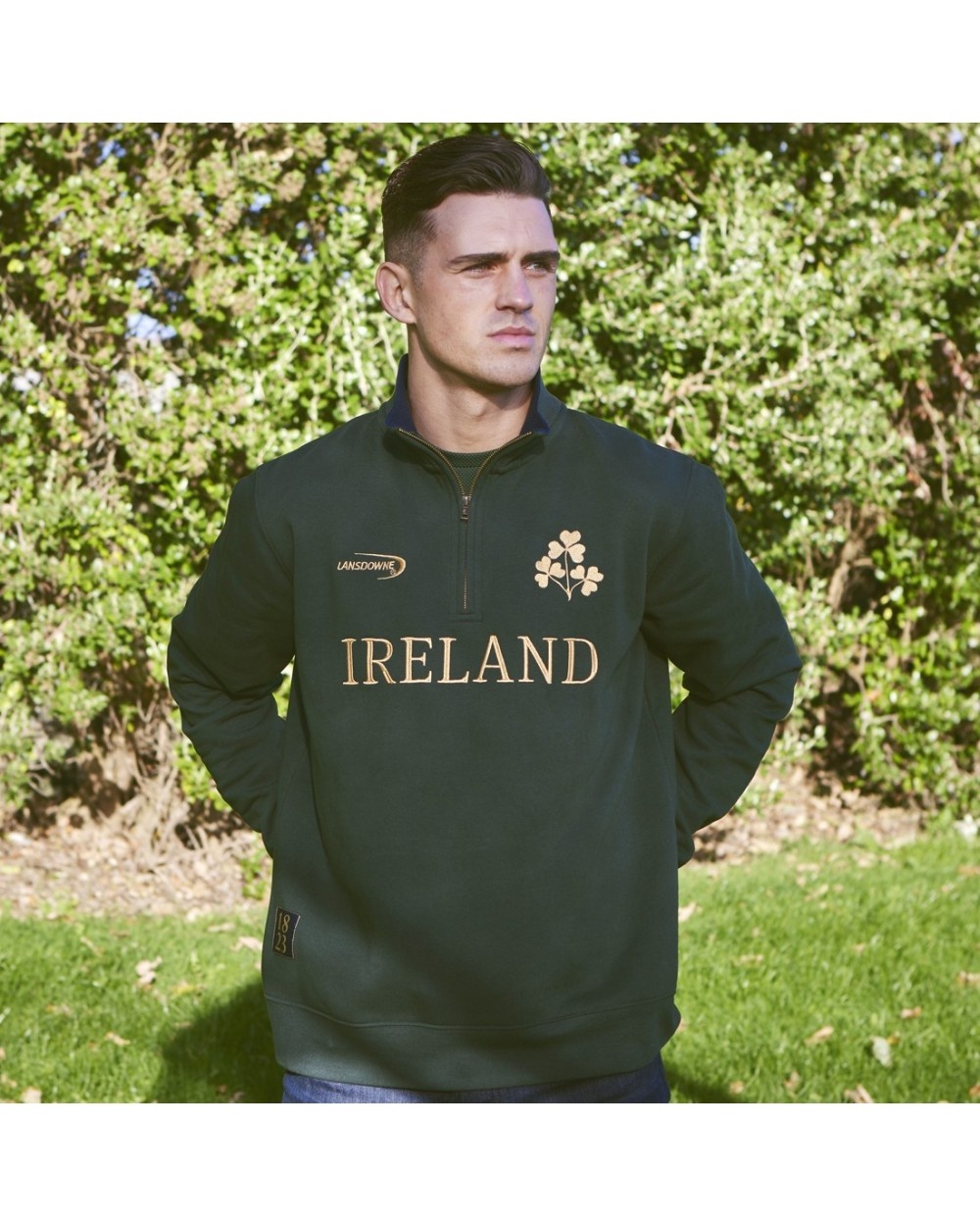 Traditional Craftwear Green Ireland Half-zip with Shamrock Badge