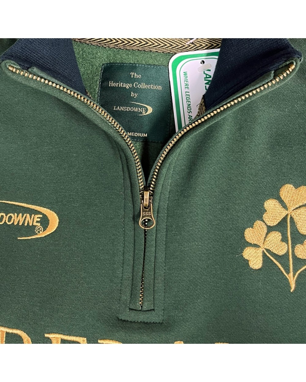 Traditional Craftwear Green Ireland Half-zip with Shamrock Badge