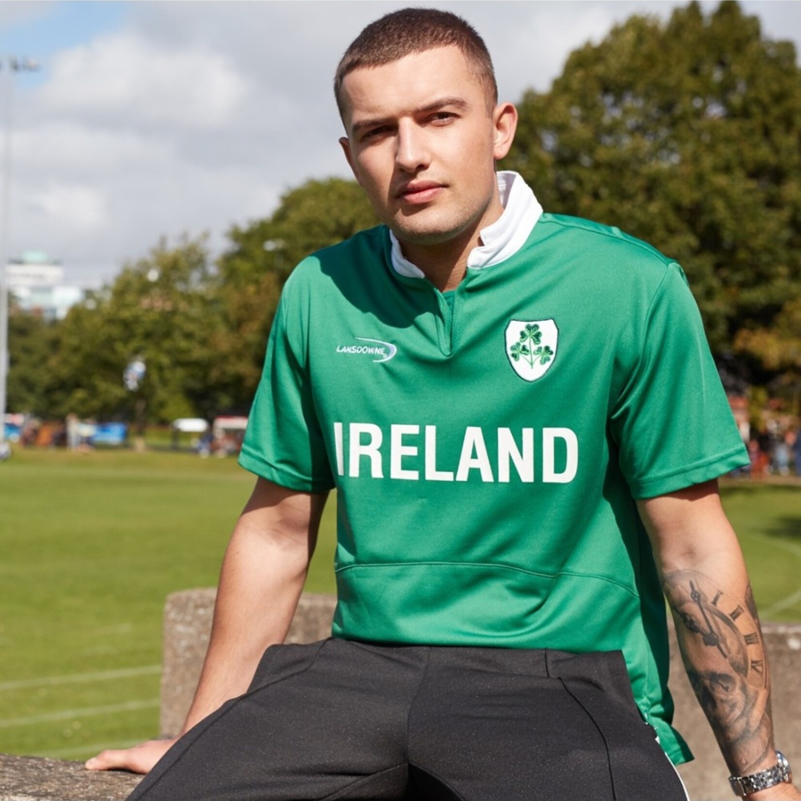 Traditional Craftwear Green 'Ireland' Rugby T-Shirt w/ Shamrock Badge