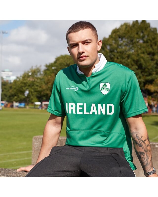 Traditional Craftwear Green 'Ireland' Rugby T-Shirt w/ Shamrock Badge