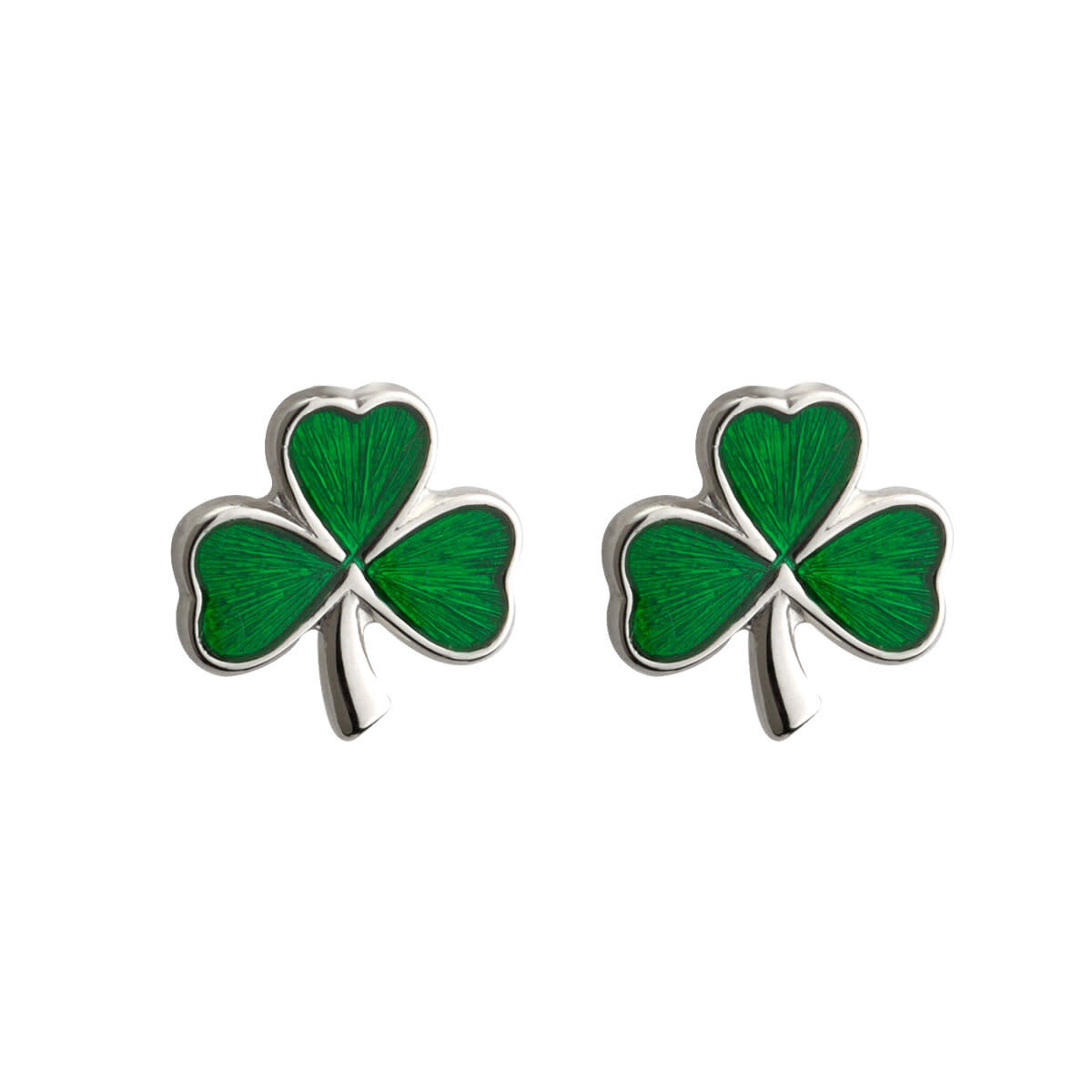 Solvar S/S Green Enamel Shamrock Studs
