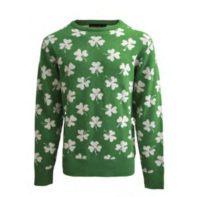 Traditional Craftwear Shamrock Print Knit Adults Jumper in Green & Cream