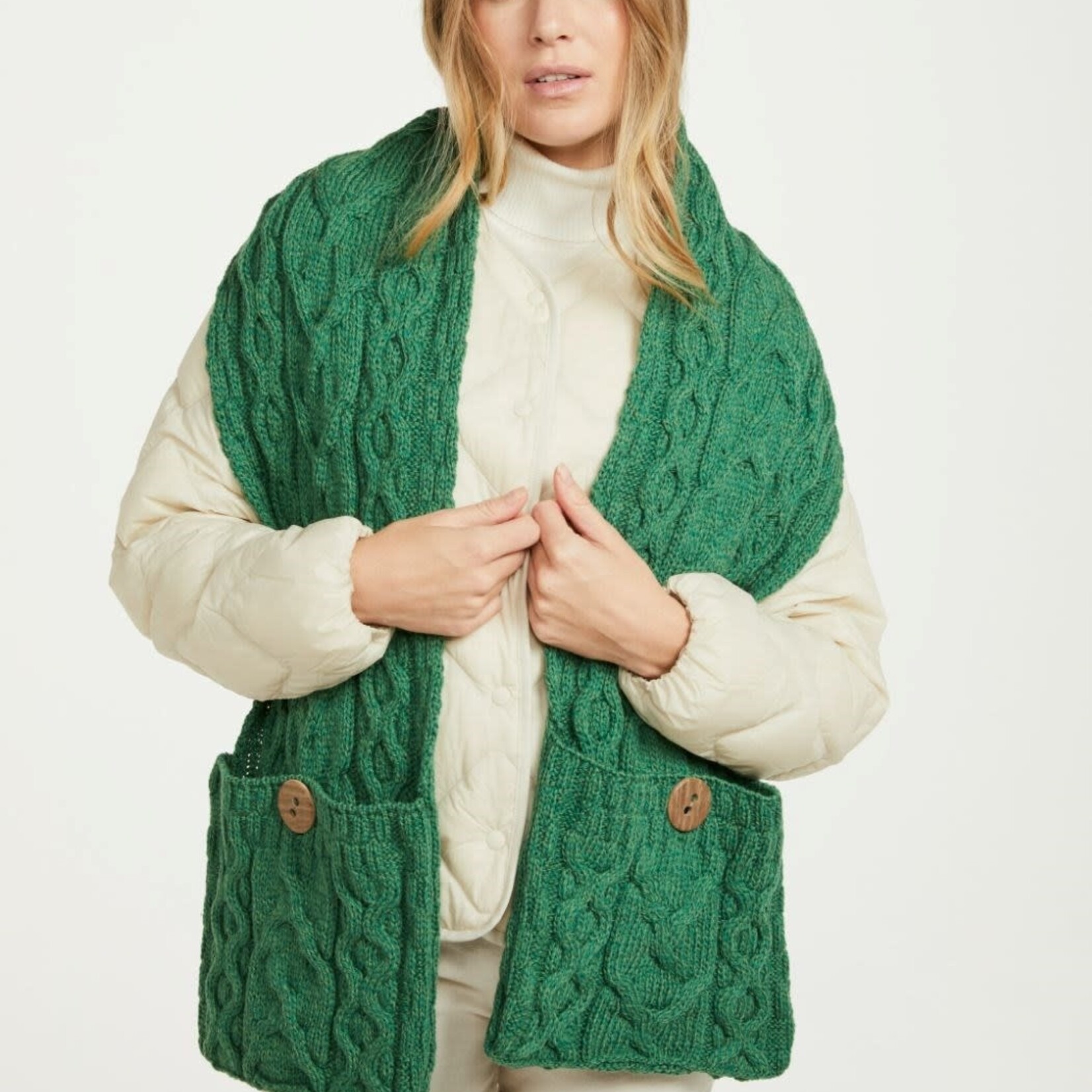 Aran Woollen Mills Wool Pocket Scarf: Green