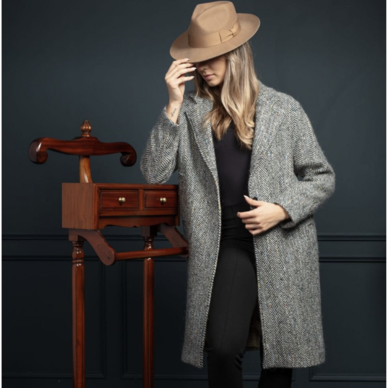 Celtic Tweeds Black & White Tweed Herringbone Coat: