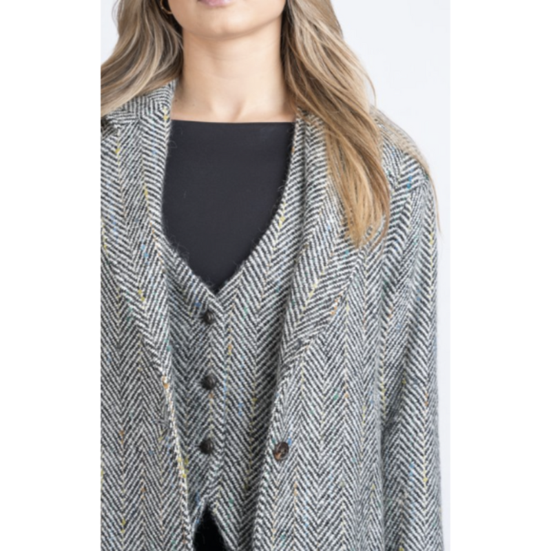 Celtic Tweeds Black & White Tweed Herringbone Coat: