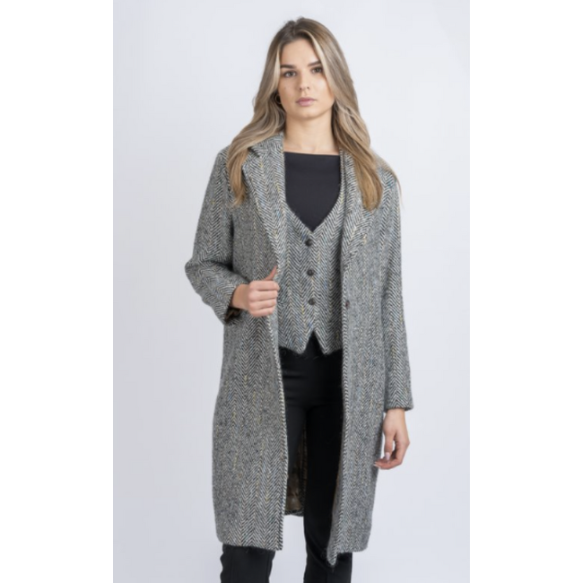 Celtic Tweeds Black & White Tweed Herringbone Coat: