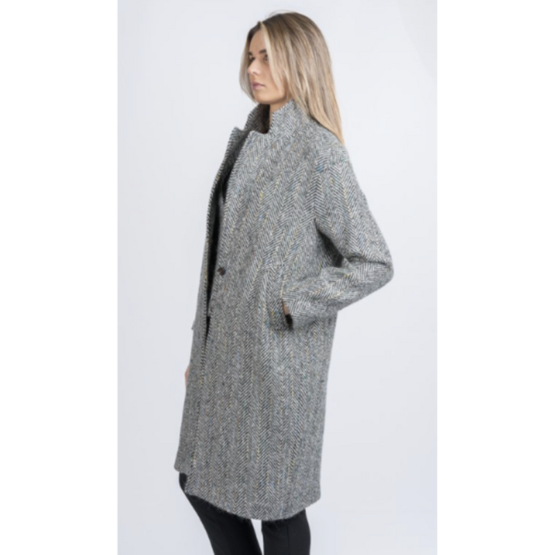 Celtic Tweeds Black & White Tweed Herringbone Coat: