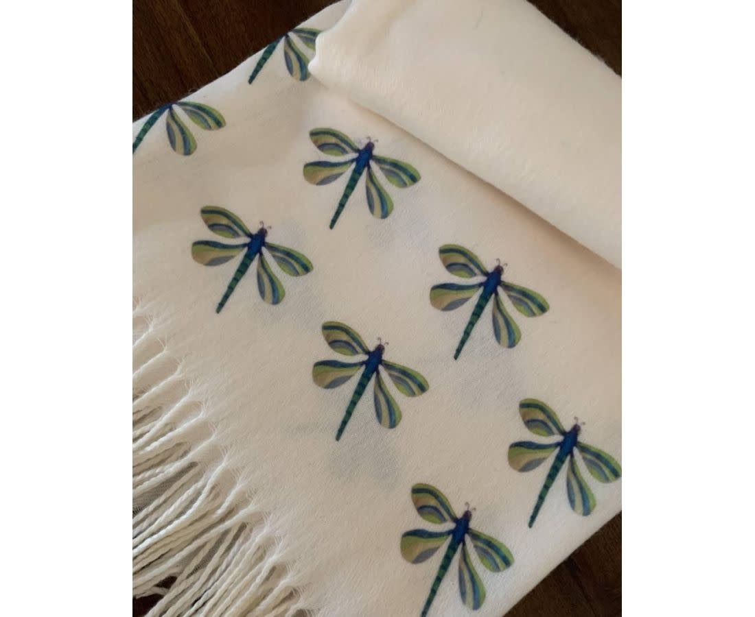 Art on Scarves Cashmere Dragonfly Scarf: Cream