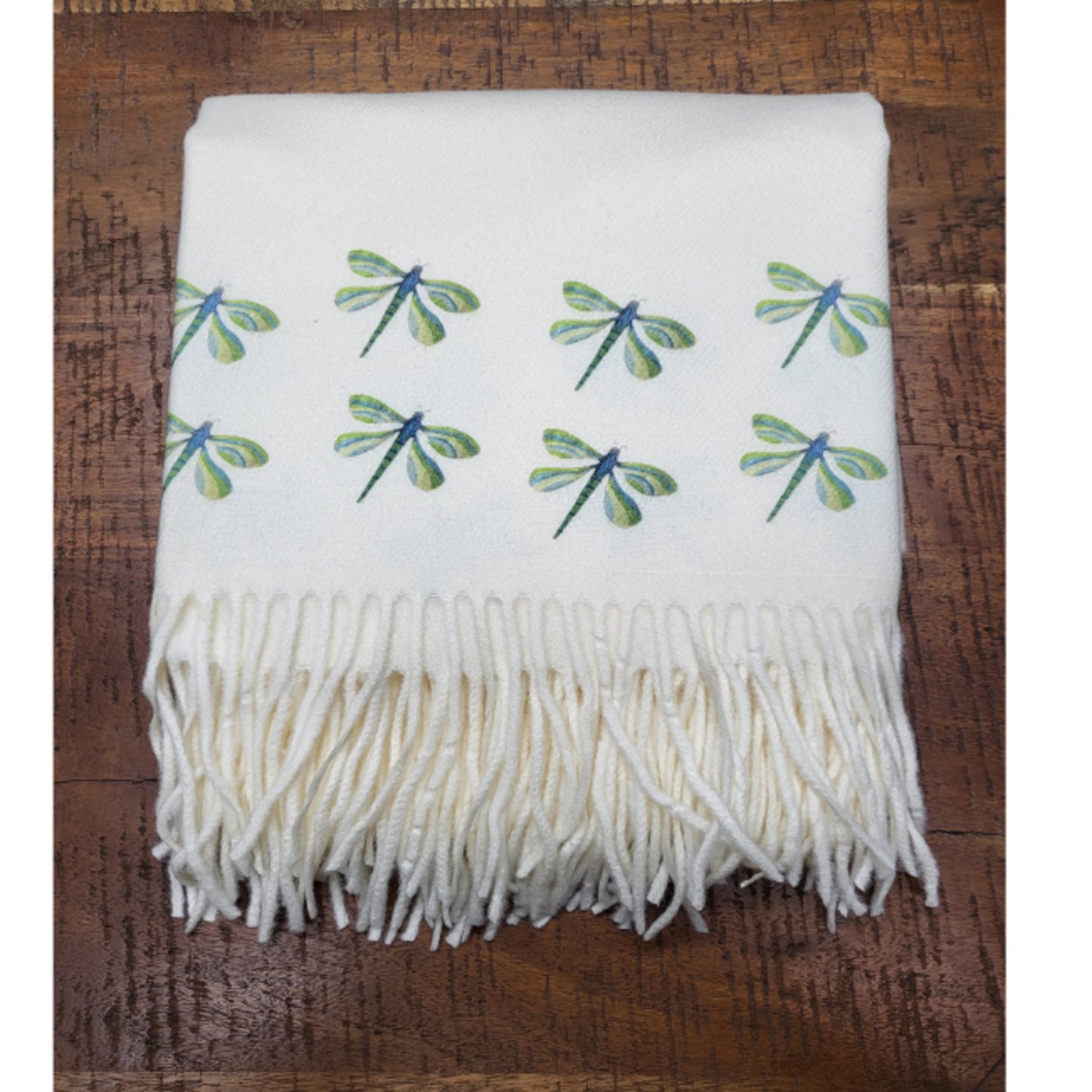 Art on Scarves Cashmere Dragonfly Scarf: Cream