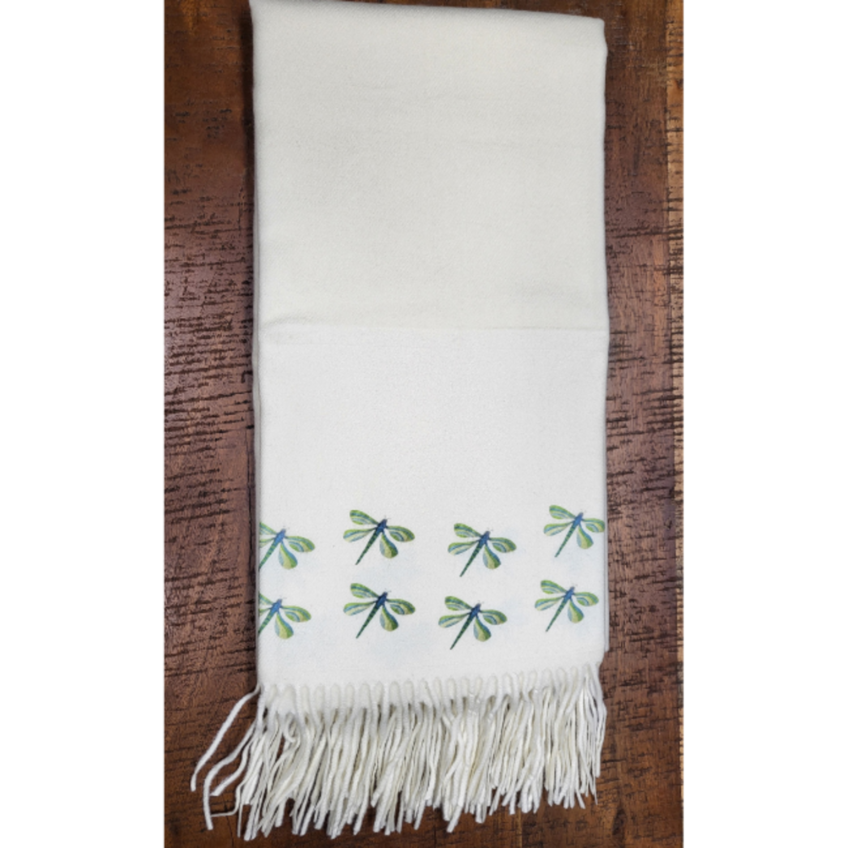 Art on Scarves Cashmere Dragonfly Scarf: Cream