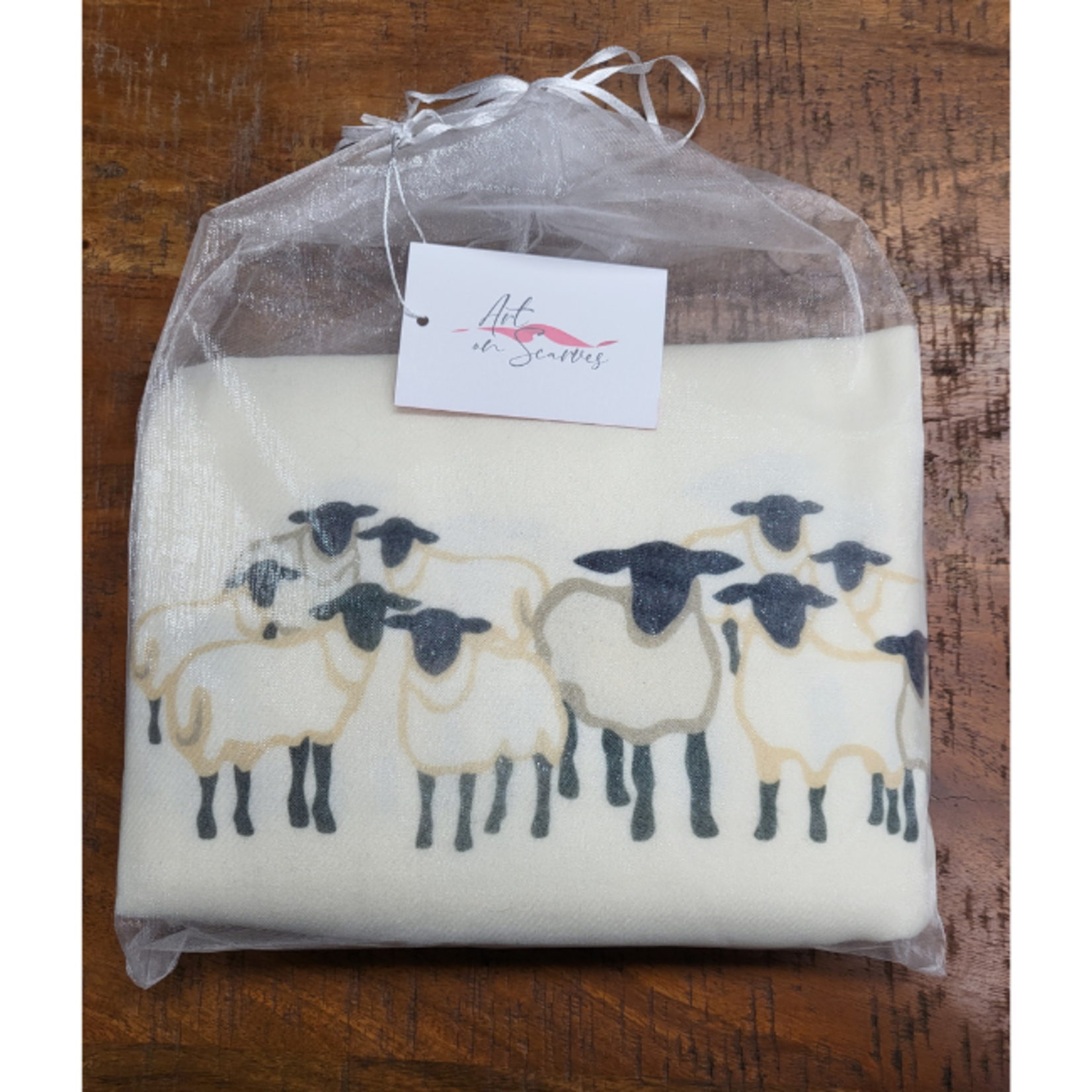 Art on Scarves Cashmere Sheep Scarf: Cream