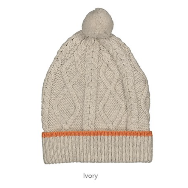 McConnell Woolen Mills Wool Bobble Hat: Oat w/ Orange Stripe