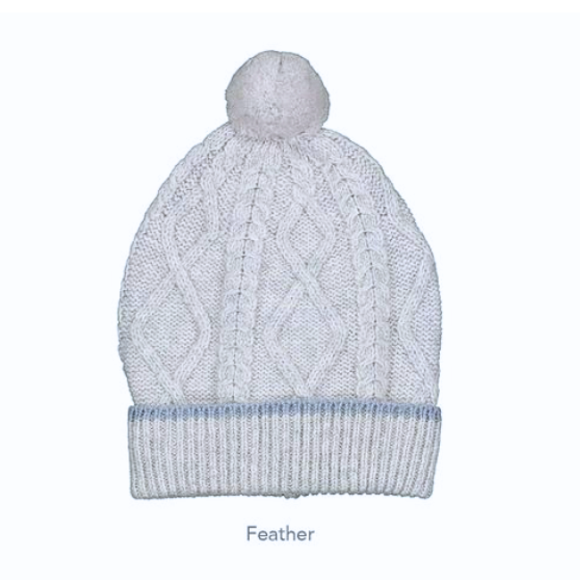 McConnell Woolen Mills Wool Bobble Hat: Gray w/ Light Blue Stripe