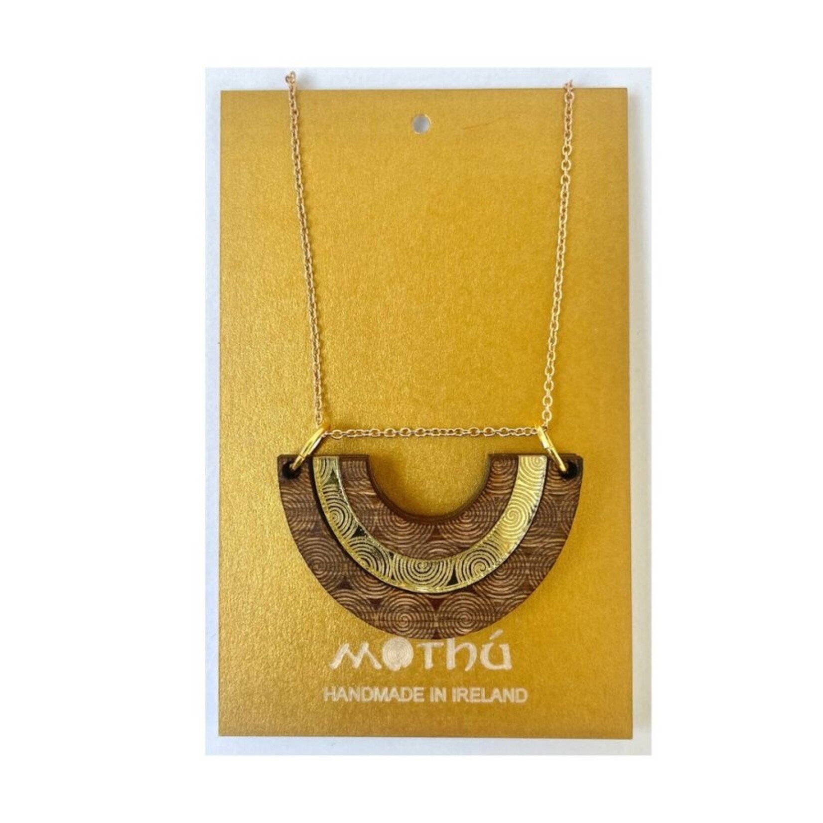 Mothú Jewellery Engraved Wooden & Gold Verm. Celtic Bib Necklace