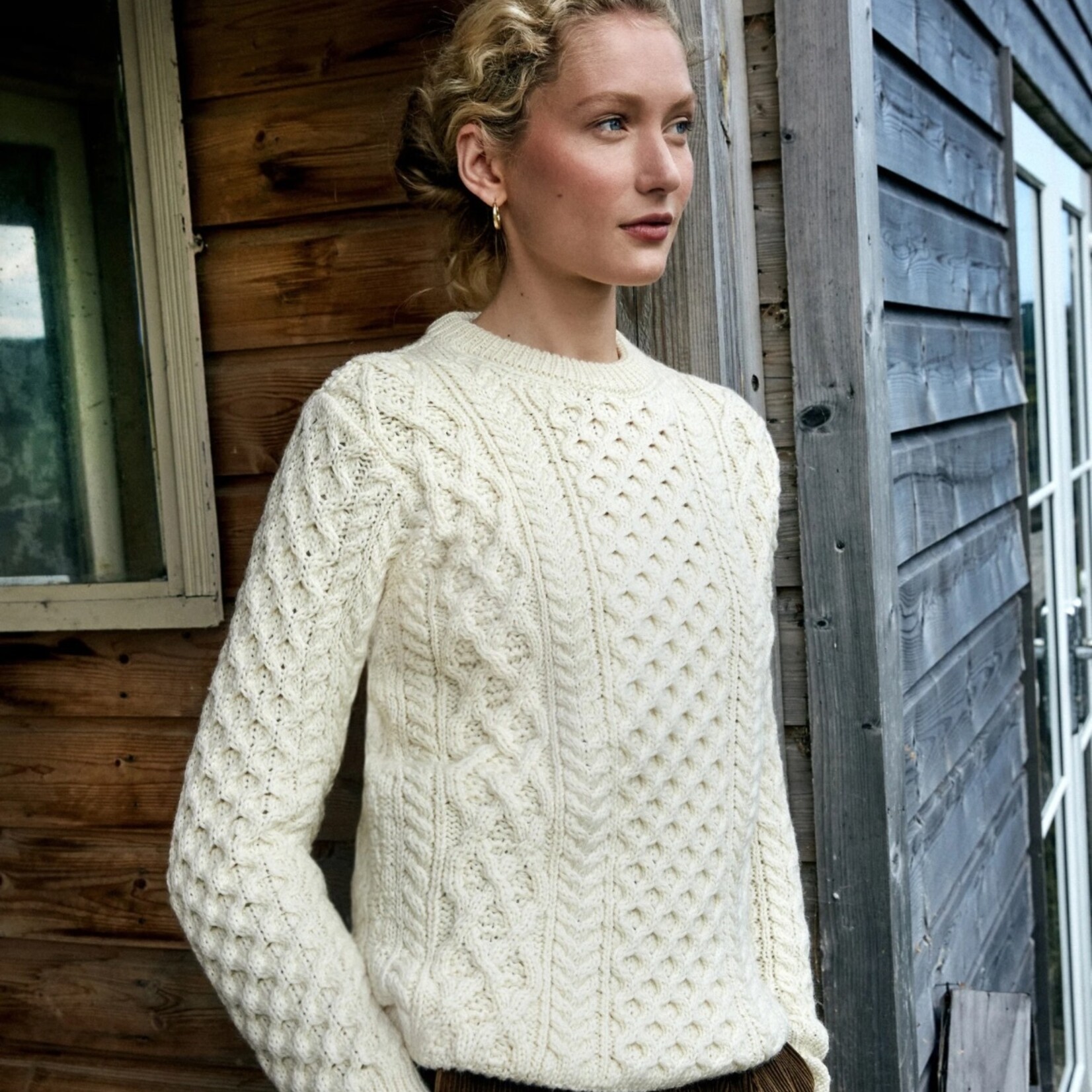 IrelandsEye Knitwear Natural Wool Sweater w/ Honeycomb Stitch