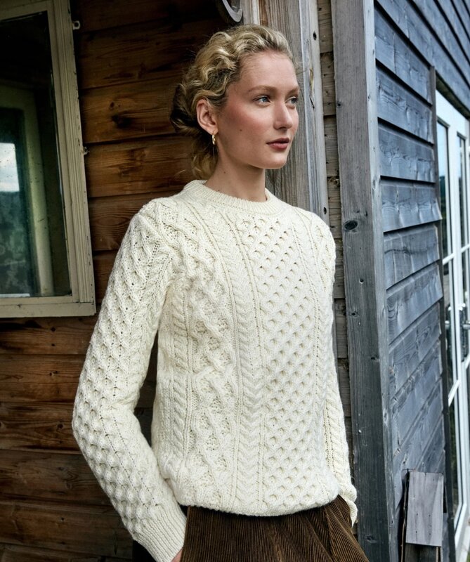 IrelandsEye Knitwear Natural Wool Sweater - Honeycomb Stitch