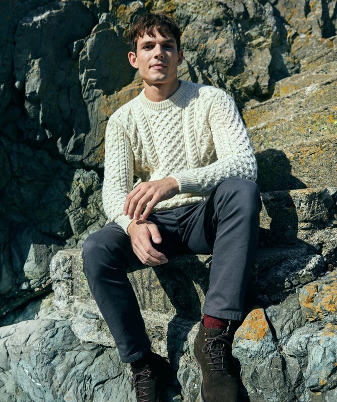 IrelandsEye Knitwear Natural Wool Sweater - Honeycomb Stitch