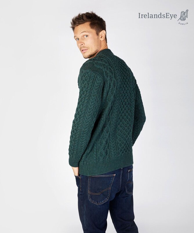IrelandsEye Knitwear Honeycomb Wool Sweater: Evergreen Size XS