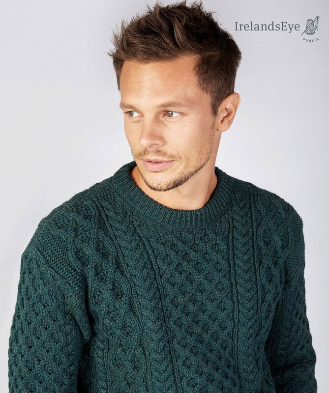 IrelandsEye Knitwear Honeycomb Wool Sweater: Evergreen Size XS