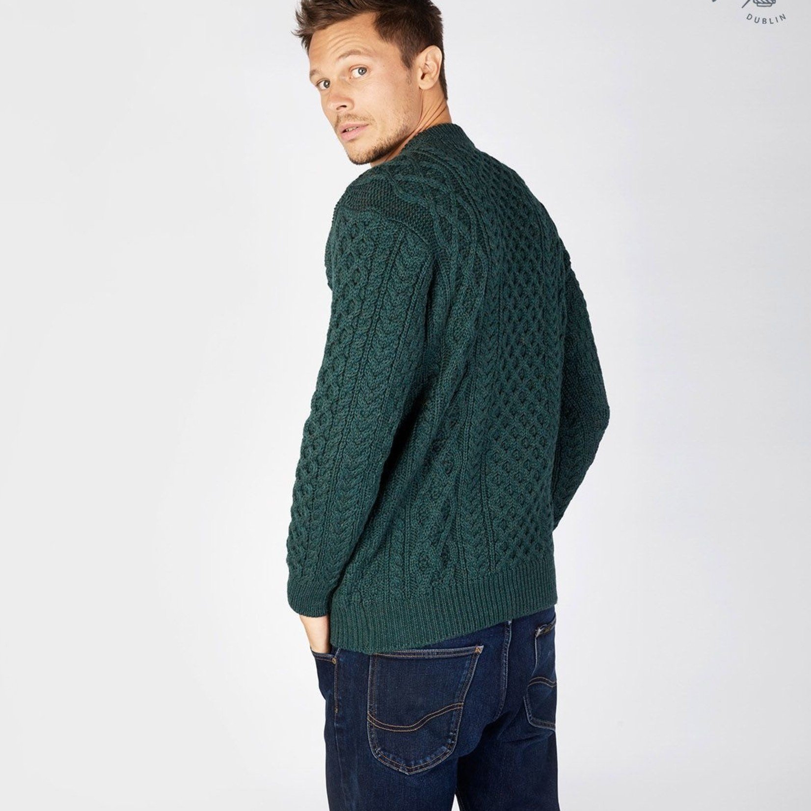 IrelandsEye Knitwear Honeycomb Wool Sweater: Evergreen Size XS