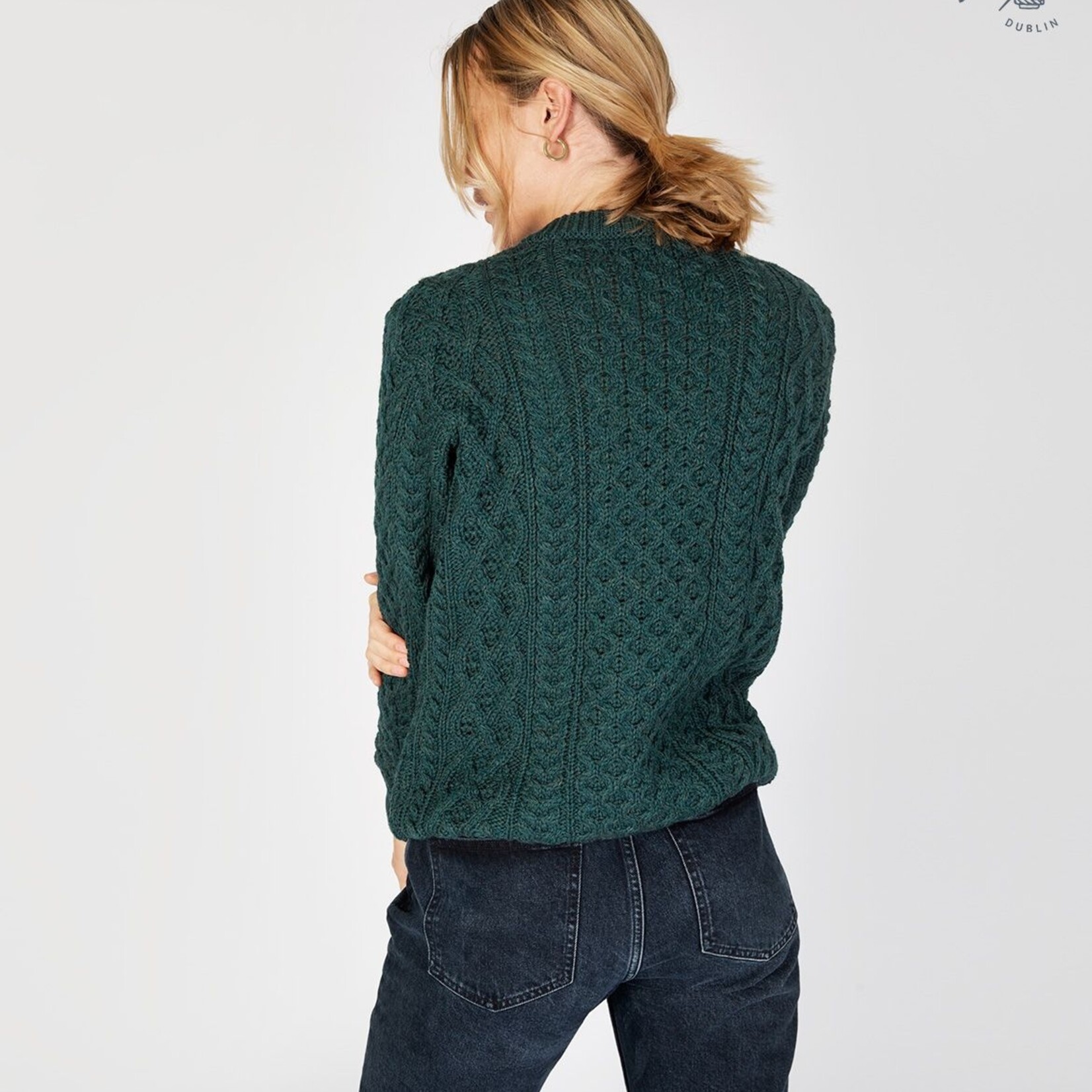 IrelandsEye Knitwear Evergreen Wool Sweater w/ Honeycomb Stitch :