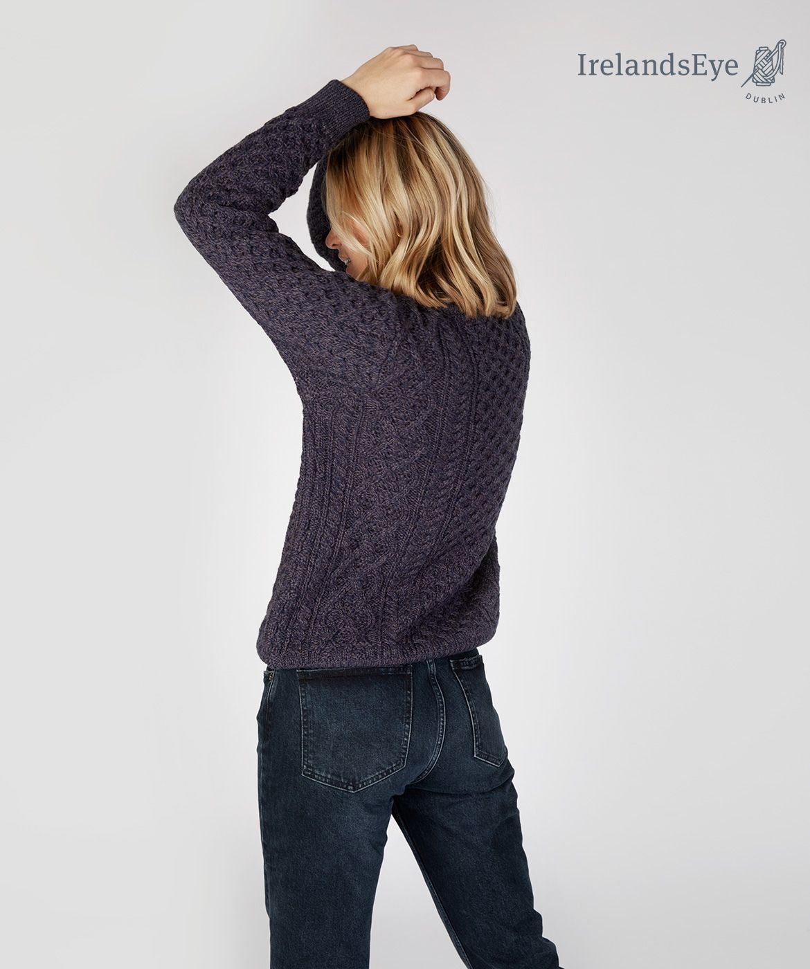 IrelandsEye Knitwear Navy Marl Wool Sweater w/ Honeycomb Stitch