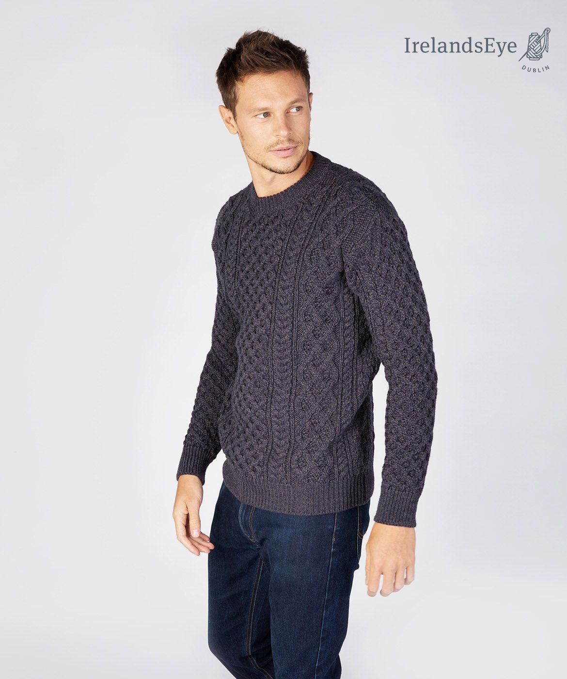 IrelandsEye Knitwear Navy Marl Wool Sweater w/ Honeycomb Stitch