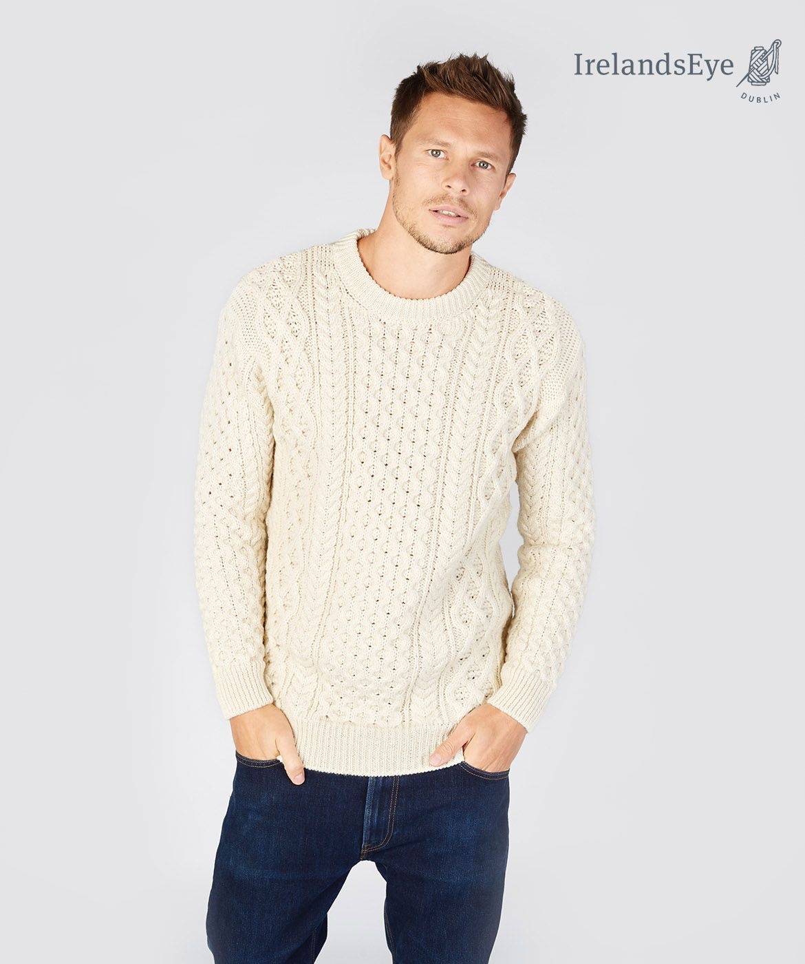 IrelandsEye Knitwear Natural Wool Sweater - Honeycomb Stitch