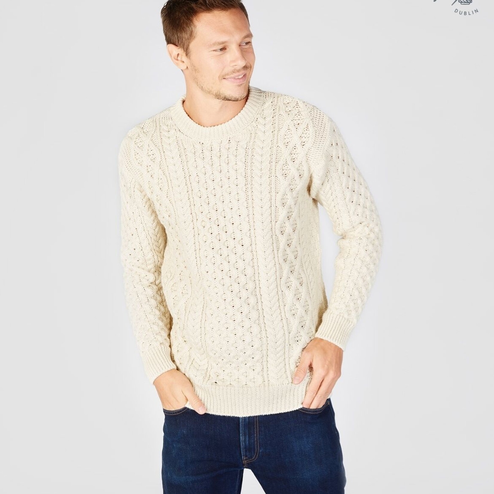 IrelandsEye Knitwear Natural Wool Sweater w/ Honeycomb Stitch