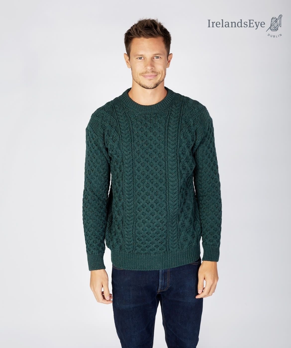 IrelandsEye Knitwear Honeycomb Wool Sweater: Evergreen Size XS