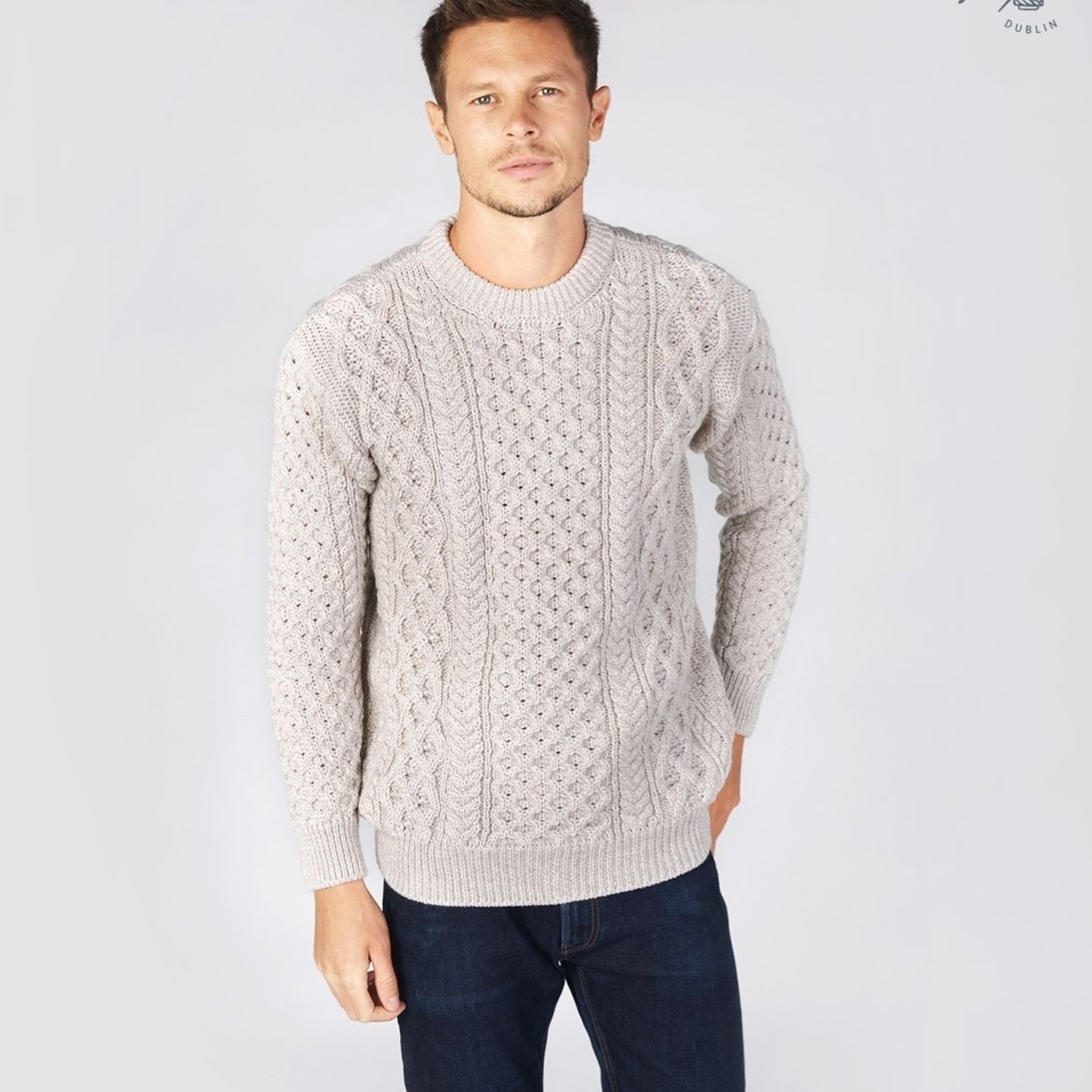 IrelandsEye Knitwear Silver Marl Wool Sweater w/ Honeycomb Stitch