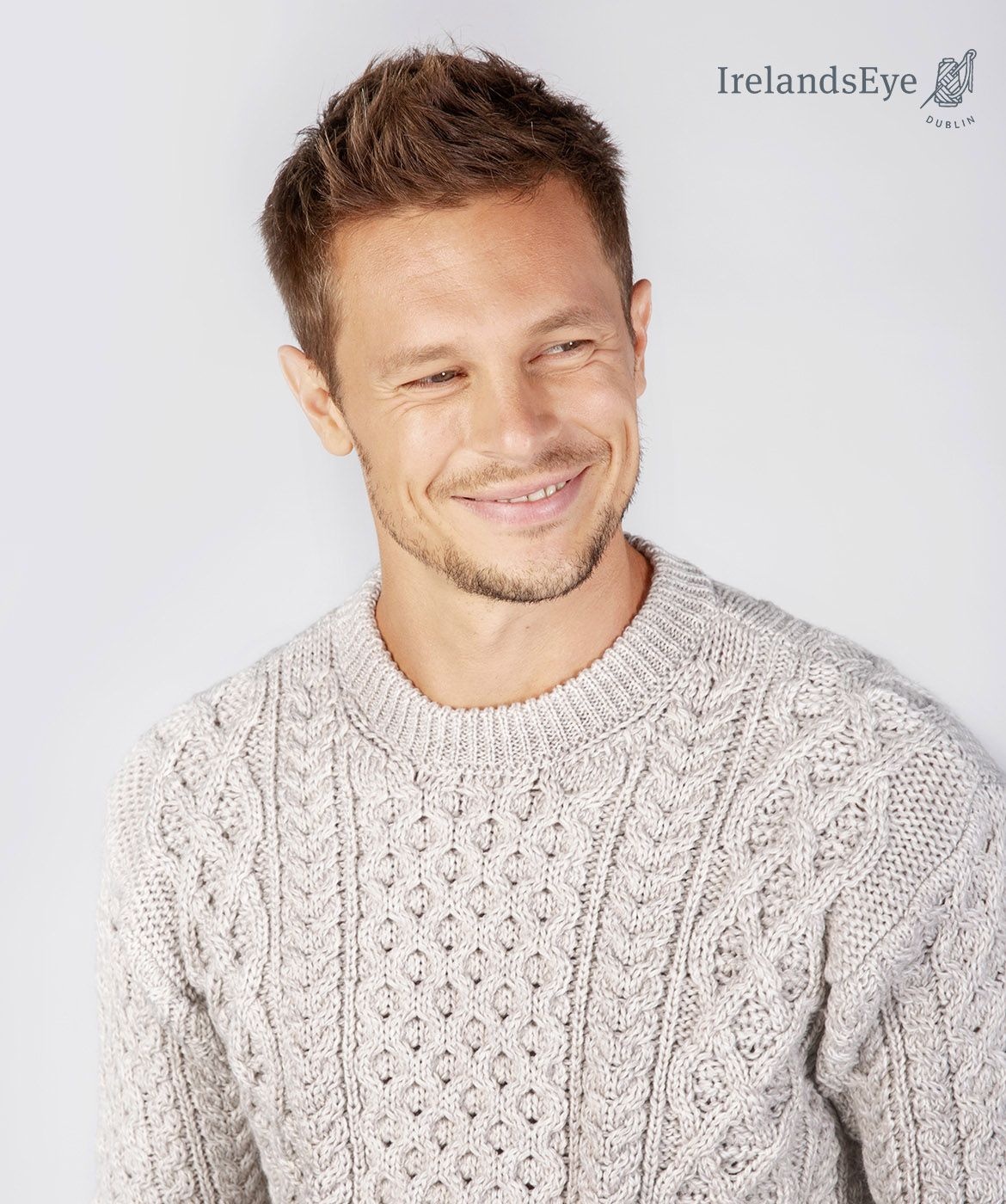 IrelandsEye Knitwear Silver Marl Wool Sweater w/ Honeycomb Stitch