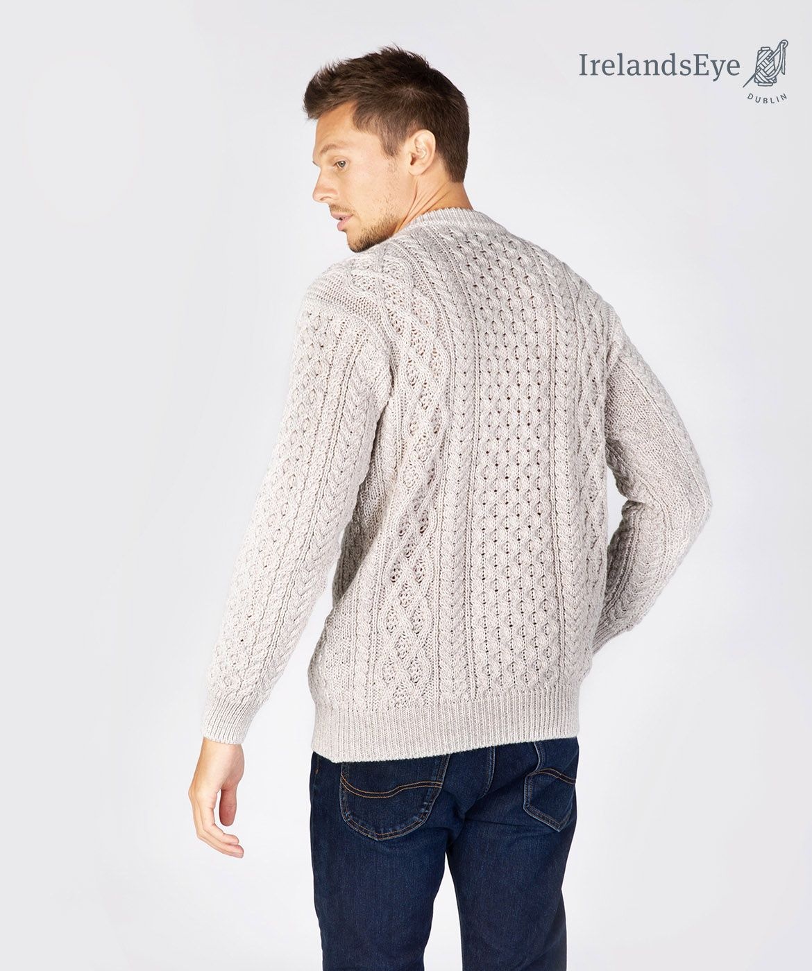 IrelandsEye Knitwear Silver Marl Wool Sweater w/ Honeycomb Stitch