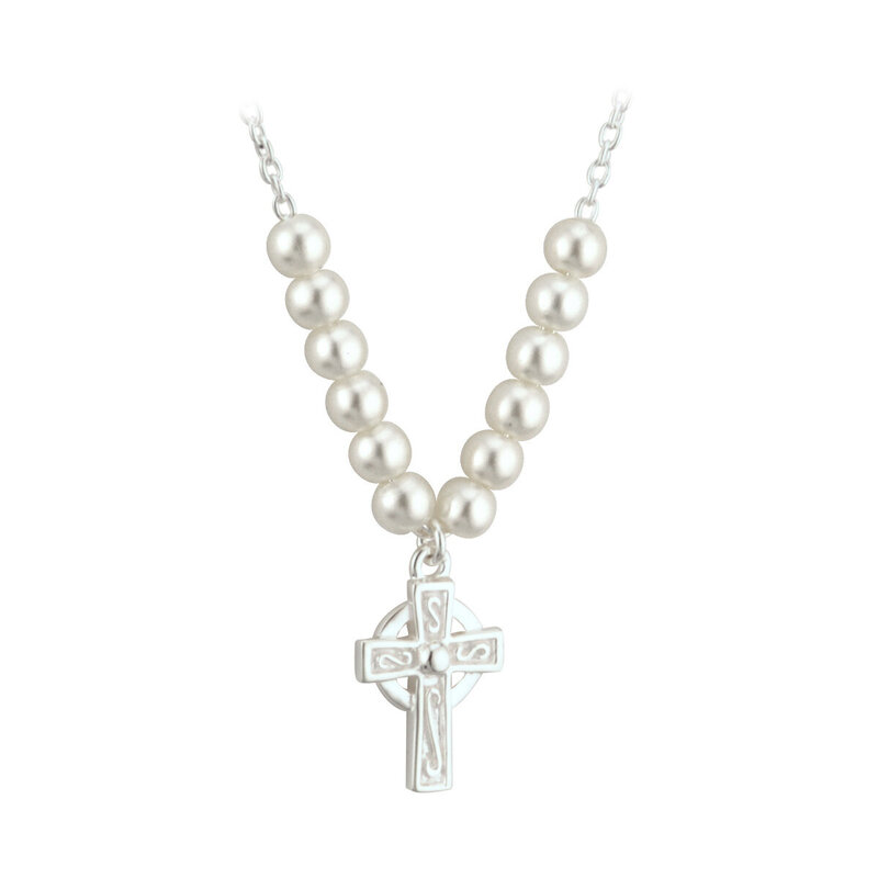 Solvar Little Tara Celtic Cross Necklace with  Pearls