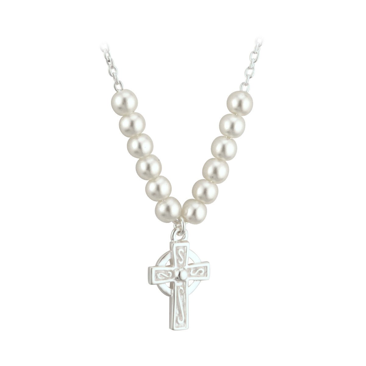 Solvar Little Tara Celtic Cross Necklace with  Pearls