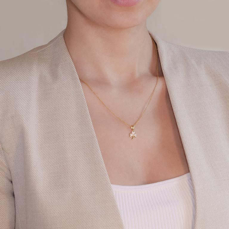 Shanore 14k Gold Vermeil Necklace with CZ:  Shamrock