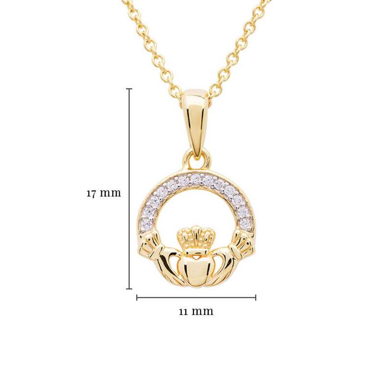 Shanore 14k Gold Vermeil Necklace with CZ:  Claddagh