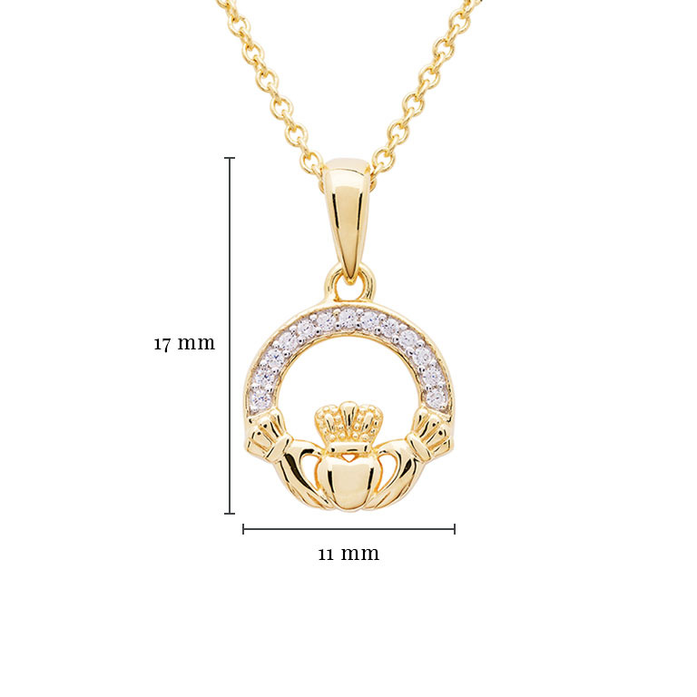 Shanore 14k Gold Vermeil Necklace with CZ:  Claddagh
