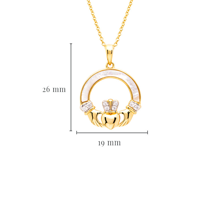 Shanore 14 kt Gold Verm. Claddagh Necklace w/ Mother of Pearl