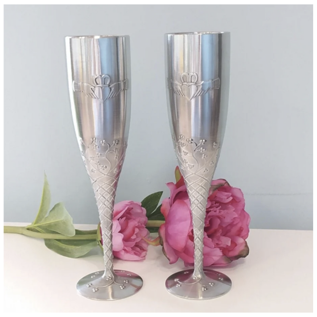 Mullingar Pewter Pewter Claddagh Champagne Flutes