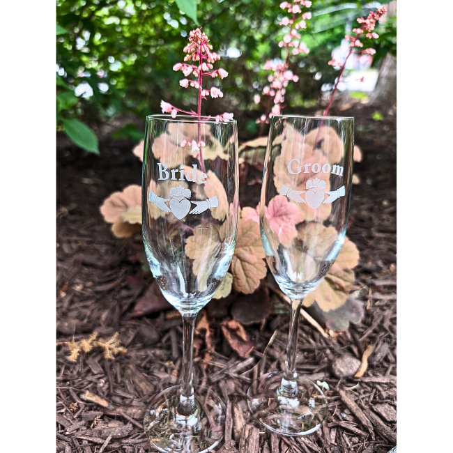Sexton Company Claddagh Bride & Groom Champagne Flutes