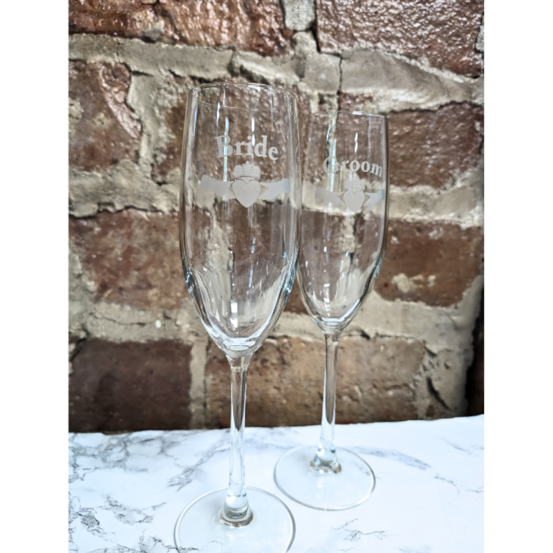 Sexton Company Claddagh Bride & Groom Champagne Flutes